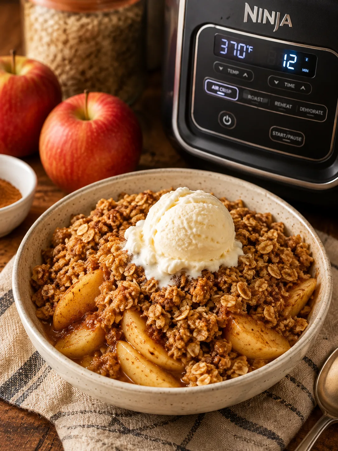 Ingredients for Ninja Air Fryer Apple Crisp arranged before preparation