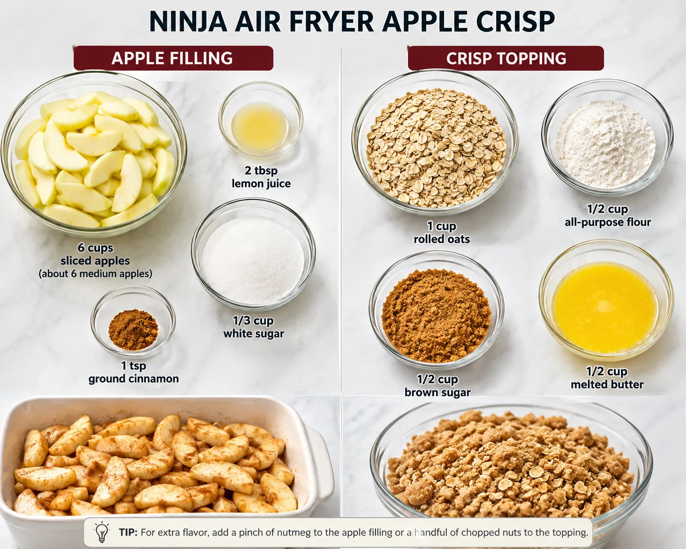 Finished Ninja Air Fryer Apple Crisp with a crisp golden oat topping