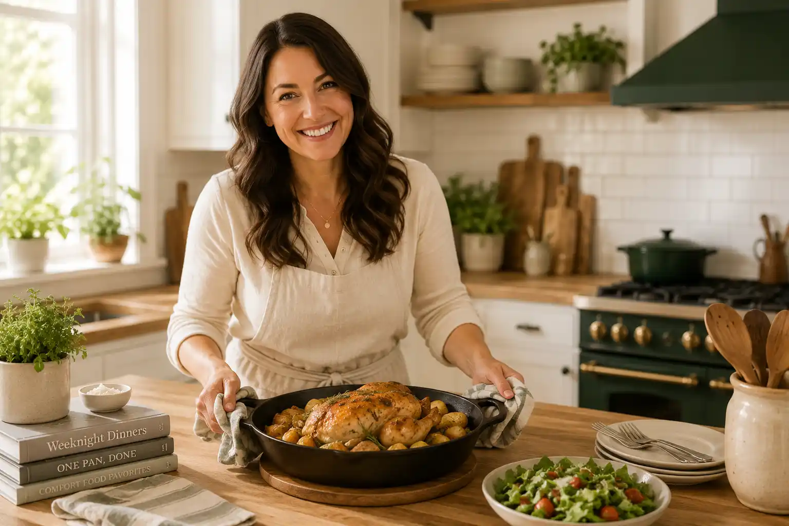 RecipeHowdy home cook in a warm, welcoming American kitchen