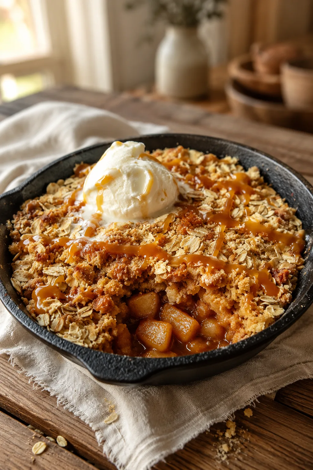 Ninja Air Fryer Apple Crisp with tender cinnamon apples and a golden oat topping