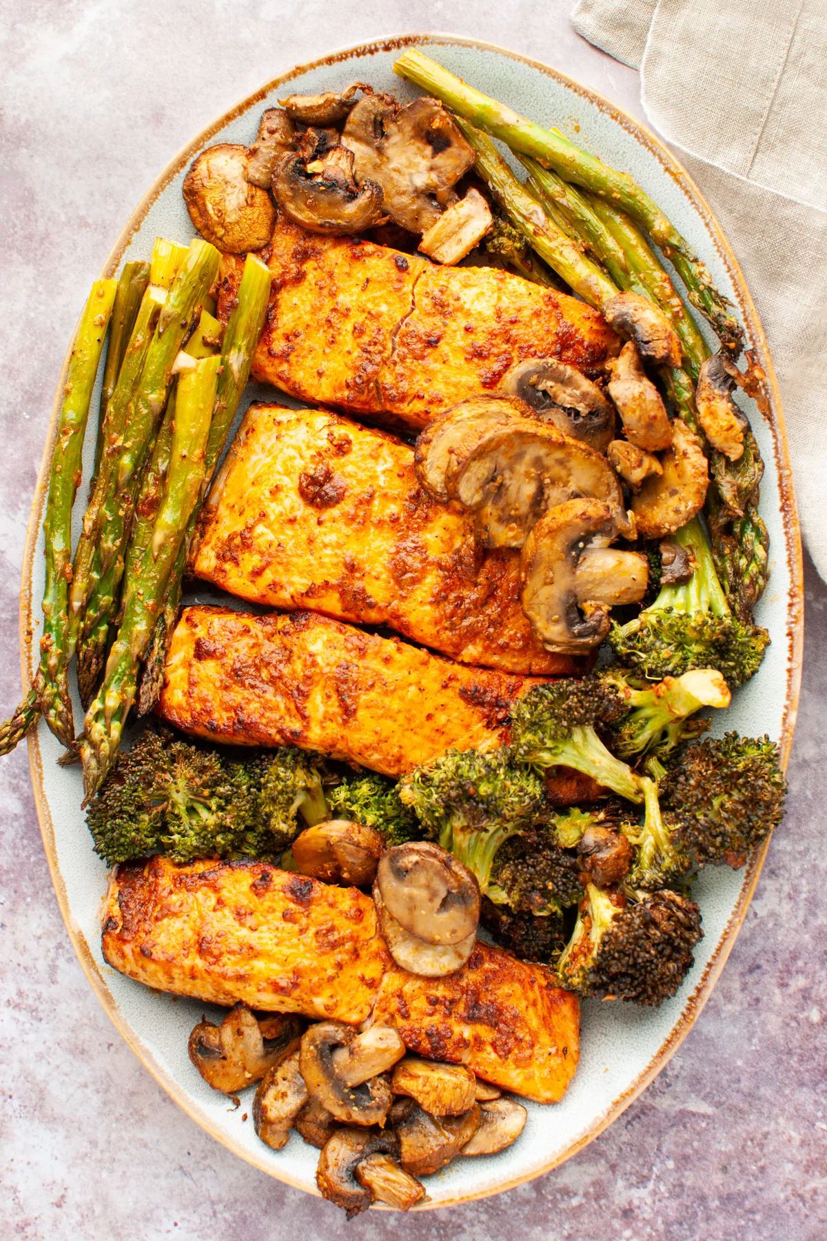 Air Fryer Salmon and Veggies with tender salmon and colorful vegetables
