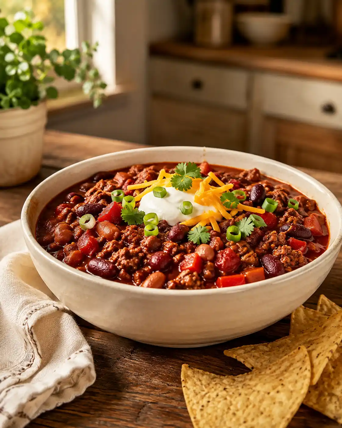 Beef and bean chili cooking inside a Ninja PossibleCooker