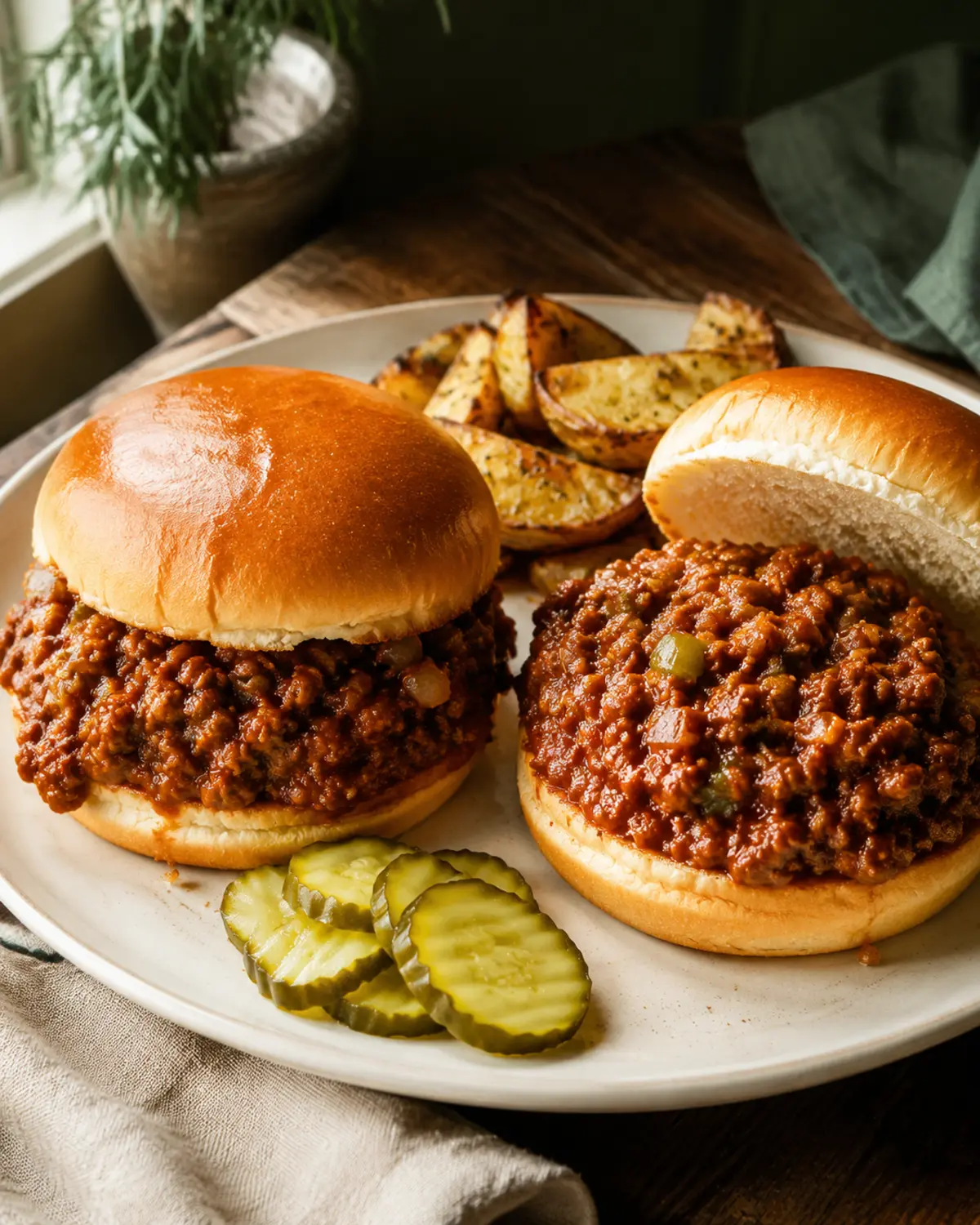 Easy homemade Sloppy Joes on toasted hamburger buns